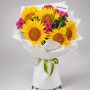 Букет из подсолнухов и роз «Летний»